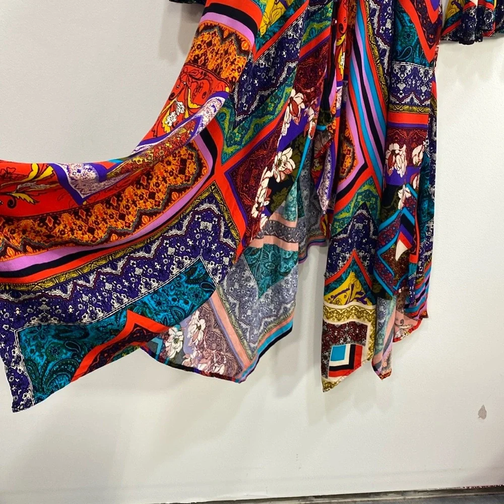 Free People Boho Patchwork‎ Hippie Dress Bell Sleeves XS